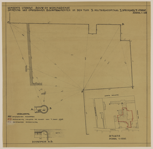 217497 Opmeting van de gevonden bouwfragmenten van het Duitse Huis op het terrein van het Militair Hospitaal (Springweg ...